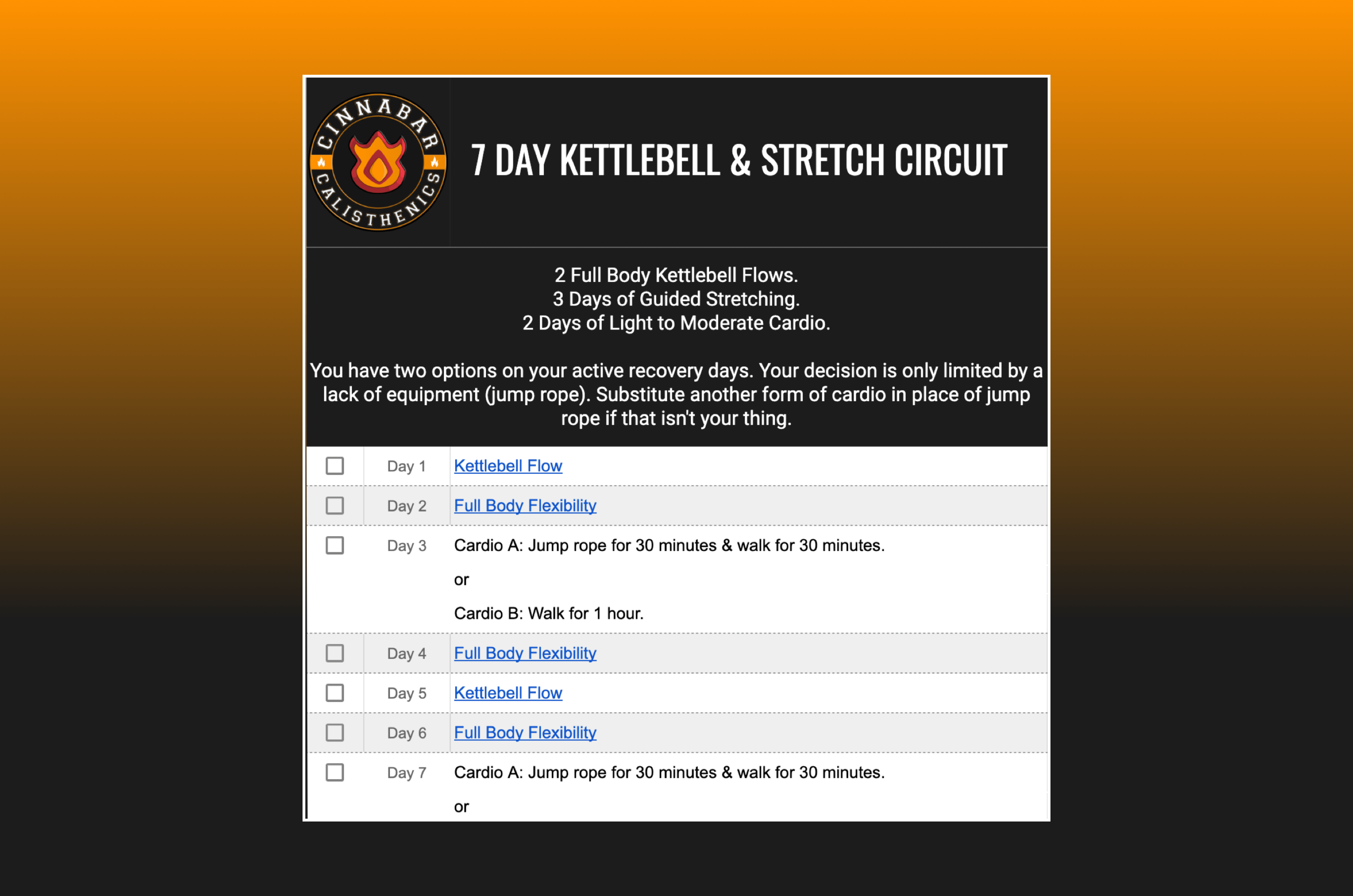 7 Day Kettlebell & Stretch Circuit